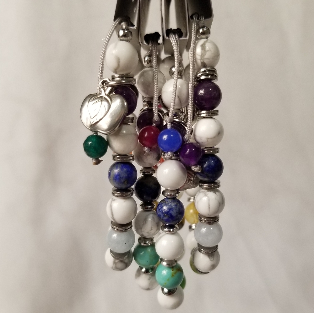 Multi-Gemstone Chakra Bracelet with Apple Charm, OS Adjustable - Picture 3 of 6